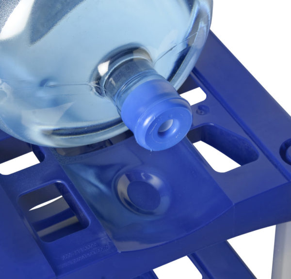 Close up View of top shelf of water bottle storage rack with spill tray