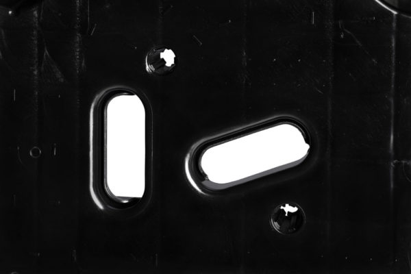Close up photo of black stackable plastic pallet handles