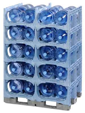 Full view of Polymer Solutions Tierstack water bottle storage rack