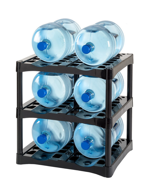 Small black bottle up water jug storage rack shelf with 5 gallon water bottle storage