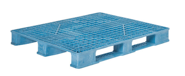 Blue ProGenic plastic pallet NSF 3 Stringer 5" full view