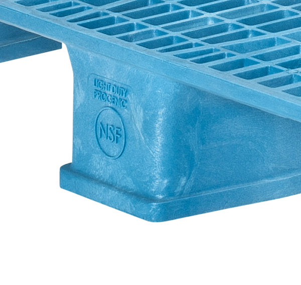 Blue ProGenic NSF 3 Stringer 5" plastic pallet NSF light duty progenic plastic pallet certification