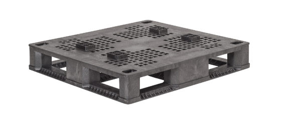 Black DLR 36x39 6" stackable plastic pallet with cleats