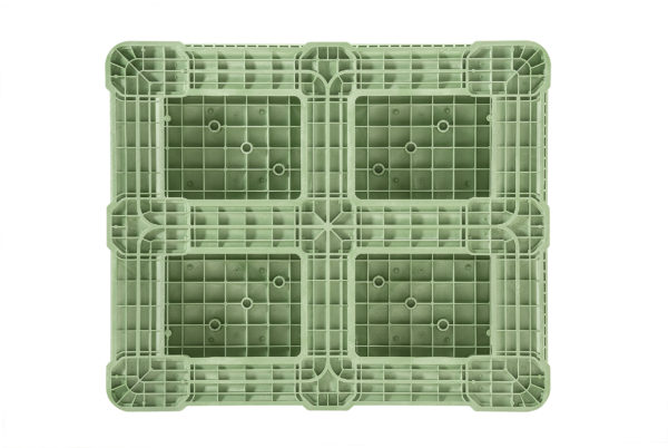 Green DLR Solid Top plastic pallet with Lip bottom deck